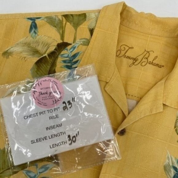 Tommy Bahama Yellow Tropical Silk Short Sleeve Button Down Vacation Large Shirt - Picture 6 of 8